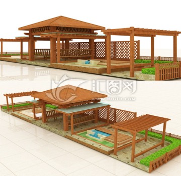 庭院景观防腐木模型设计