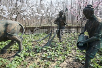 耕田种地 风光田园 场景雕塑