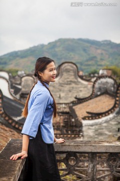 清纯少女民国学生装古村人像