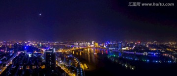 金华江南江北市区 夜景大幅航拍
