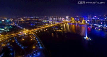 金华通济桥 婺江 夜景大幅航拍