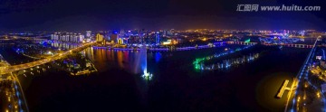 金华婺江喷泉景观 夜景大幅航拍