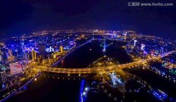 金华通济桥 江北 夜景大幅航拍