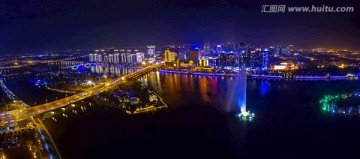 金华通济桥鲤鱼喷泉夜景大幅全景