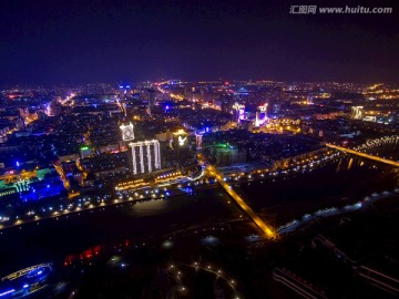 金华五百滩 江南市区 夜景航拍