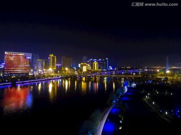 金华通济桥五百滩公园 夜景航拍