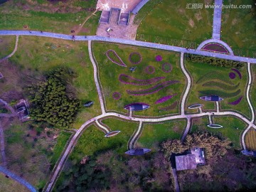 兰溪中洲公园郁金香花圃航拍全景