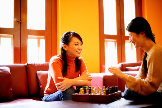 在下国际象棋的两个女人