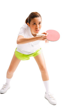年轻女子带乒乓球拍