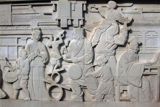 古代赶集人物浮雕