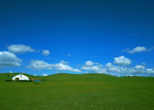 夏季草原牧场蒙古包