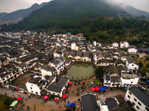 浙江兰溪芝堰村古村落全景航拍