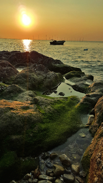 海边夕阳 海上落日 黄昏 海岸