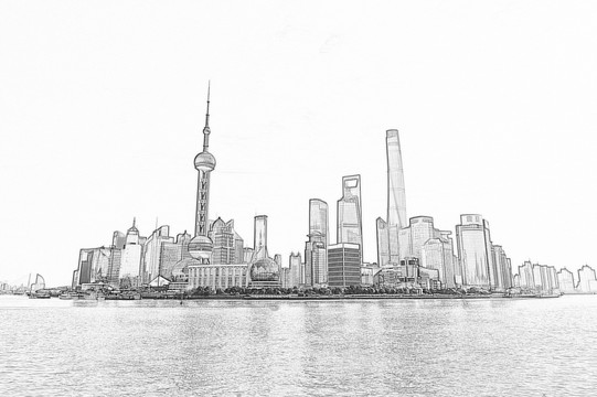 上海陆家嘴全景 描绘未分层