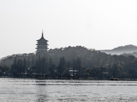 西湖黑白照片 雷峰塔