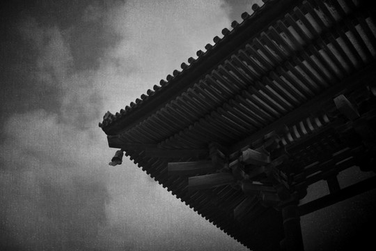 古寺庙黑白照片