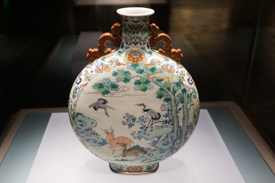 清代 瓷器 松鹤花纹瓶