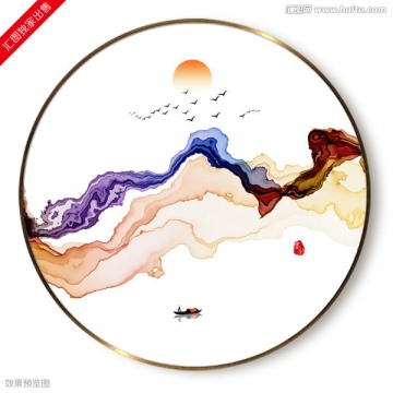 新中式水墨画客厅餐厅水墨装饰画