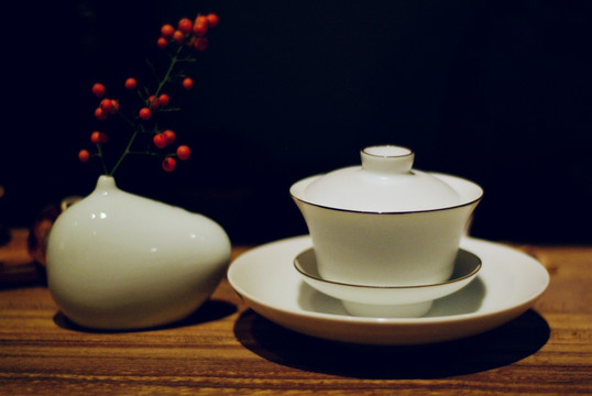 盖碗 花插 白釉 茶具 茶道
