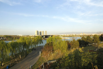 城市湖景