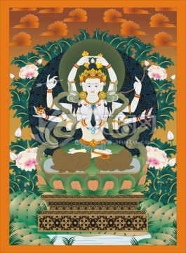 唐卡菩萨电脑手绘宗教佛像绘画