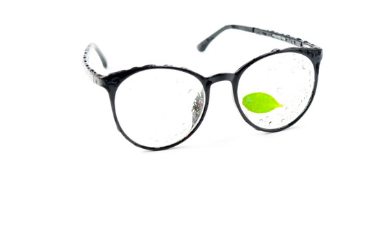 眼镜和绿叶