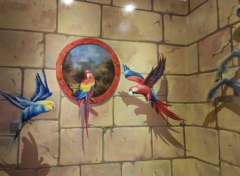 3D墙画鹦鹉