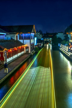 江南水乡古镇南京秦淮河水巷夜景