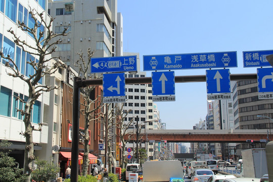 日本东京街景 道路交通标识