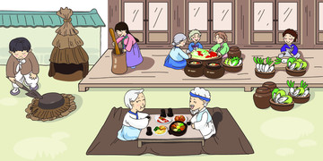 韩国餐饮背景手绘图