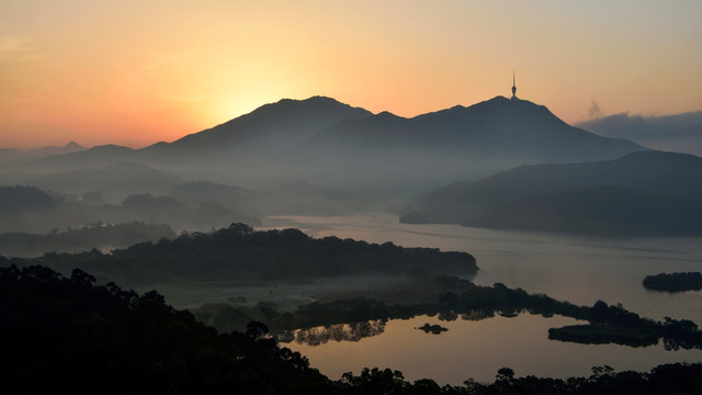 水库梧桐山日出风景jpg高清