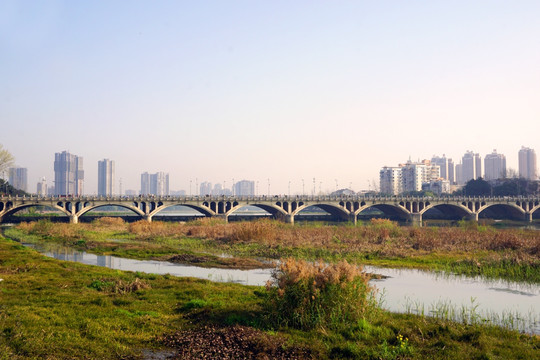 德阳绵远河凯江大桥 早晨晨景