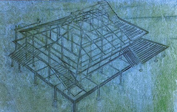 寺庙建筑草图