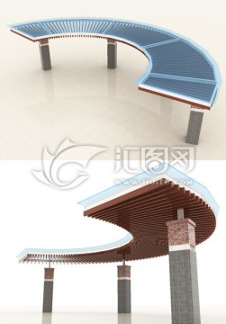 弧形独臂钢化玻璃廊架模型设计