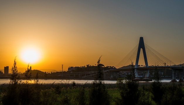 温州瓯北大桥日落 夕阳