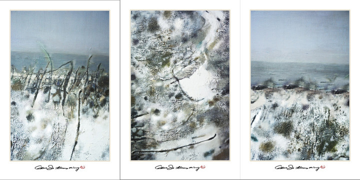 抽象油画 画廊手绘三联组合装画
