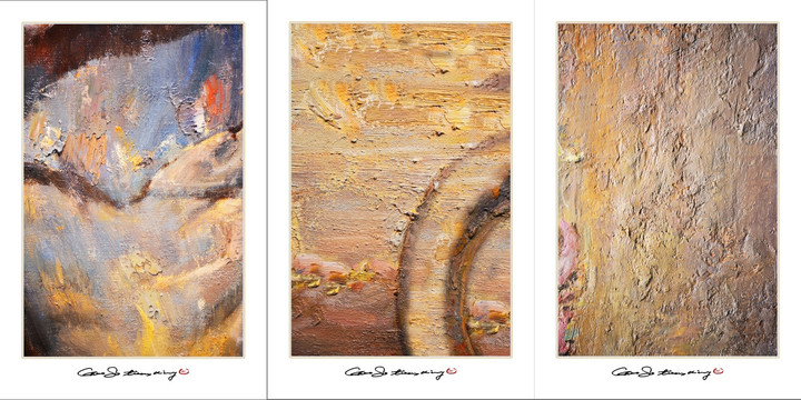 抽象油画 画廊手绘三联组合装画
