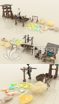 海螺渔村海滨游乐模型设计