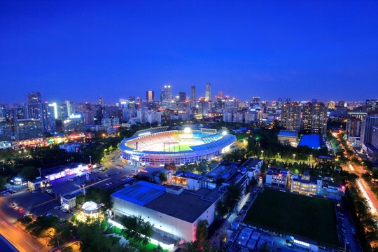 北京 工人体育馆 夜景 全景