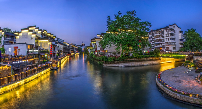 高清巨幅江南古镇水乡秦淮河夜景