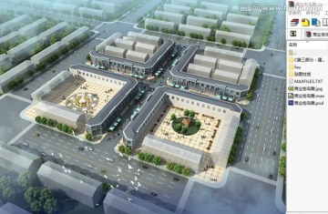 古建商业街鸟瞰效果图3d模型