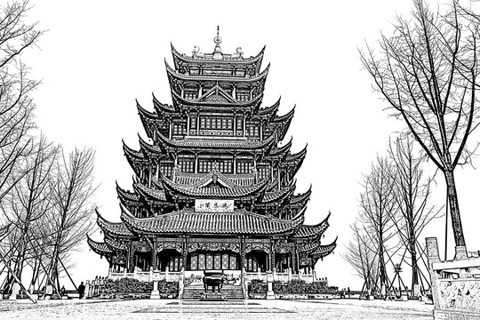 仿古建筑手绘