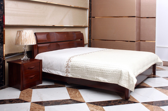 核桃木楸木双人床传统家具
