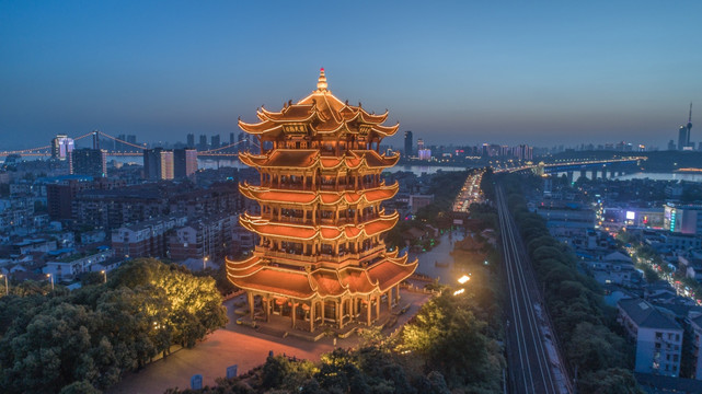 黄鹤楼夜景航拍