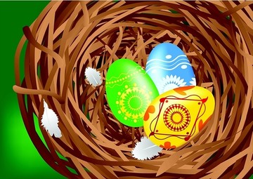 复活节彩蛋在鸟巢里