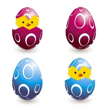 彩色复活节彩蛋和孵化小鸡