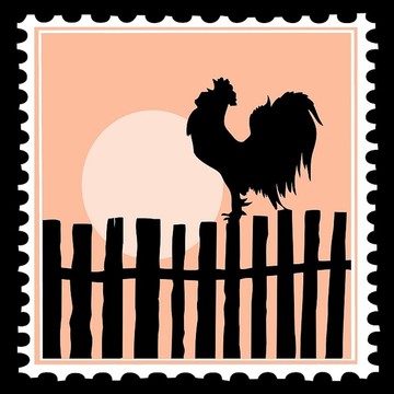 邮票上的公鸡剪影矢量图