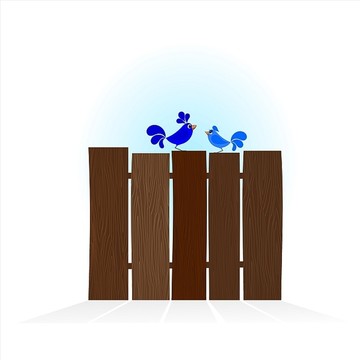 蓝色鸟在木制围栏上的矢量图