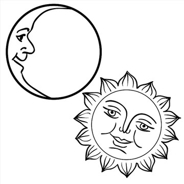 太阳脸和月亮脸矢量图