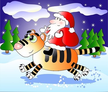 圣诞老人骑着可爱的老虎